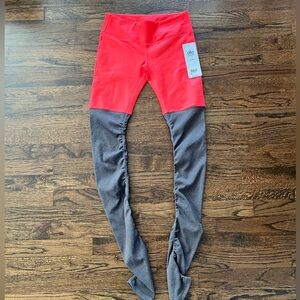 Alo Yoga Coral & Grey Goddess Ribbed Leggings, Size M